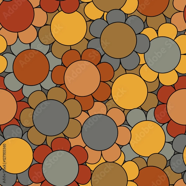 Obraz Abstract simple flower seamless pattern in 70s hippie style.