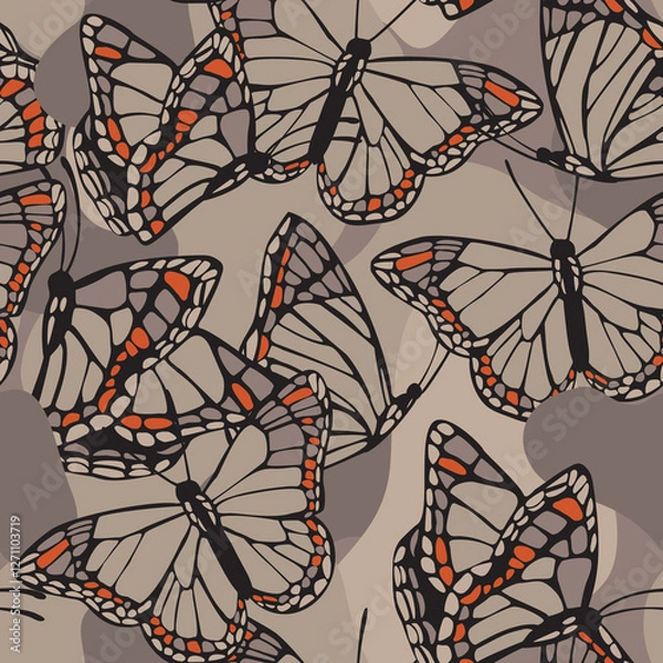 Obraz Beautiful butterflies seamless pattern. Flying insects on geometric background.