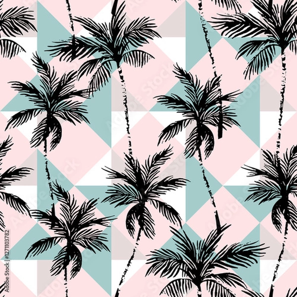 Obraz Abstract coconut trees on geometrical rhombus background.