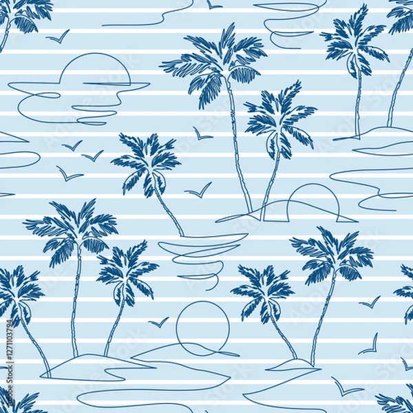 Obraz One line drawing tropical oasis island seamless pattern.