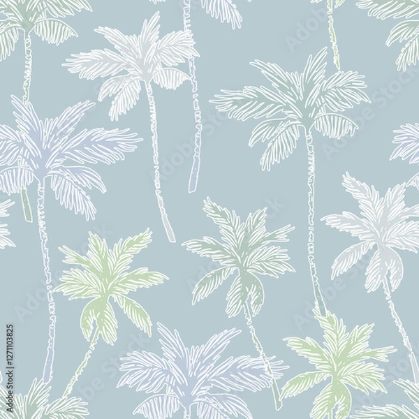 Obraz Tropical palm tree silhouettes, outlines seamless pattern.
