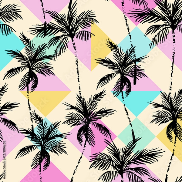 Obraz Abstract coconut trees on geometrical rhombus background.