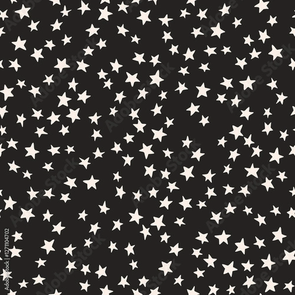 Obraz Black starry night seamless pattern. Little stars grain texture background