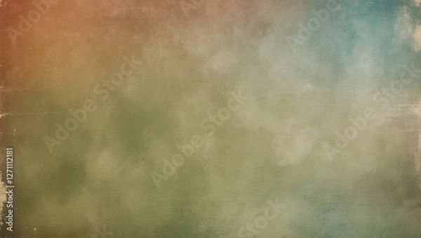 Fototapeta Abstract background image, with a mixture of orange, green, and blue colors blended together. The colors are not distinct and fade into each other.