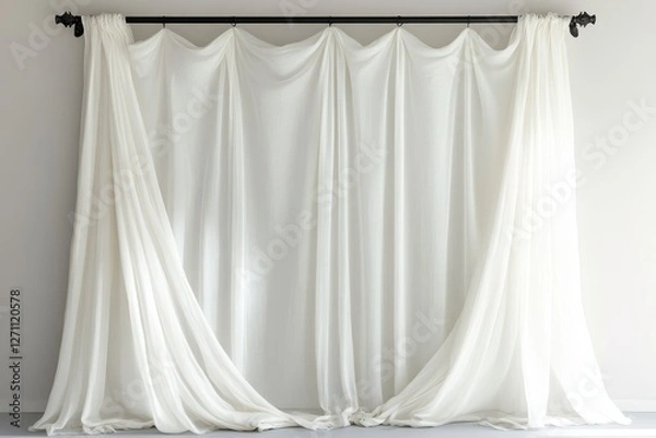 Fototapeta Elegant White Drape Backdrop - Sheer white fabric drapes create a beautiful and simple backdrop for photos or events. Perfect for minimalist aesthetics