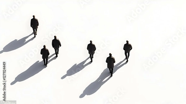 Fototapeta Overhead View of Walking Figures on White Background