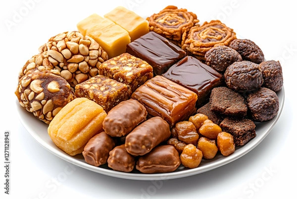 Fototapeta Plate of assorted candies and sweets, arranged for holidays, gifting or sales