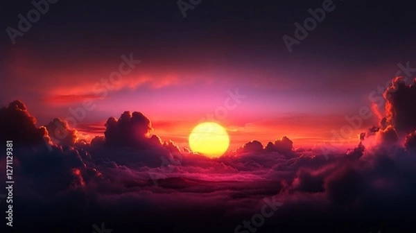 Obraz Fiery Sunset Above the Clouds: A Celestial Panorama