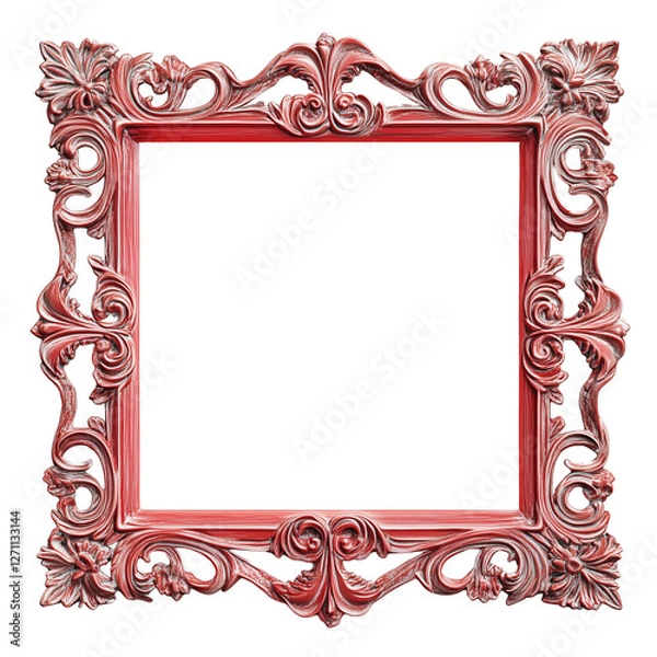Fototapeta Elegant Pastel Red Baroque Ornate Frame with Transparent Background – Vintage Decorative Graphic Resource