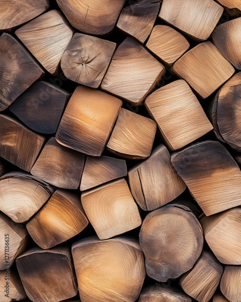 Fototapeta Stacked firewood logs background for winter heating and abstract wood design