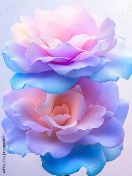 Fototapeta Two pastel roses bloom with soft light, used for greetings, design, and decoration