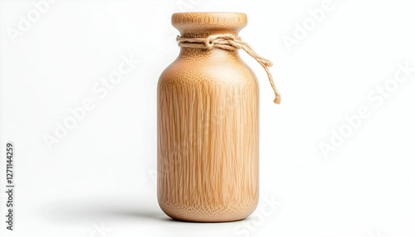 Fototapeta Wooden vase with twine on white. Rustic decor, crafts, design elements, ads