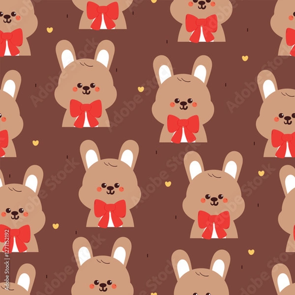 Fototapeta seamless pattern cute cartoon bunny with big red bow. cute animal drawing for wallpaper, pattern, background