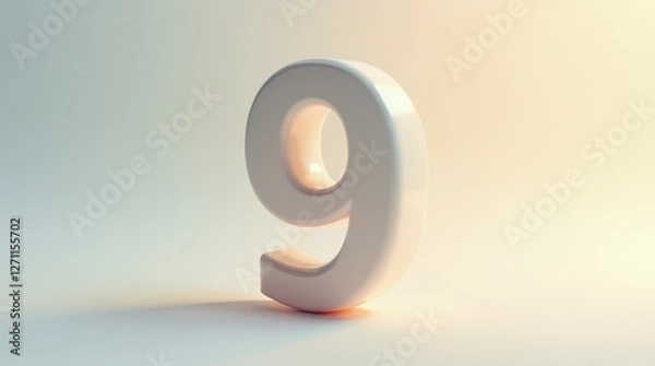 Fototapeta A high-quality 3D icon of the numeral, showcased against a clean minimalist background, illuminated with soft, warm colors and subtle shadows for depth