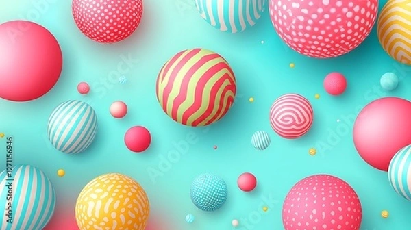 Fototapeta Colorful spheres float on a pastel blue background