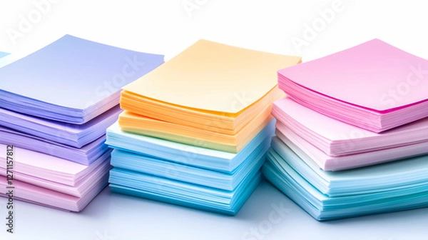 Fototapeta Colorful stacks of paper for memos on white background for office supply design