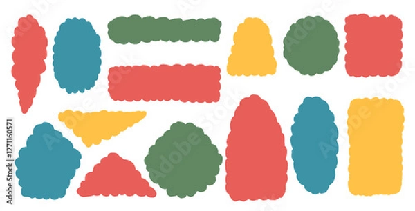 Fototapeta Kid scallop shape set. Childish text boxes frames pack. Oval, circle and rectangle figures. Vector hand drawn Quotation stickers shapes. Flat geometric figures blanks collection illustration isolated.