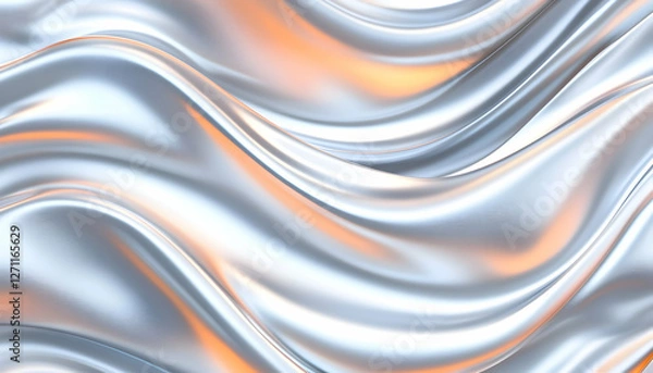 Fototapeta Flowing Silver Fabric Reflecting Light, Use as a Background for Graphic Design