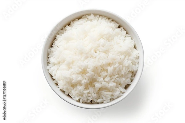 Fototapeta Top view of white isolated boiled rice bowl