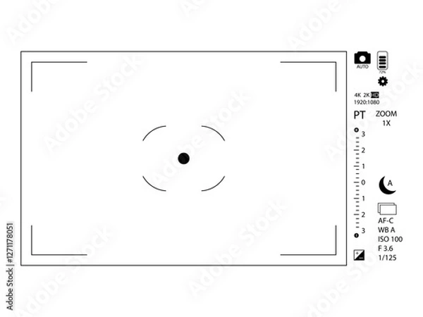 Obraz Video finder frame or capture photo with function icons, preview indicator, HUD and UI recorder, target square professional, vector illustration