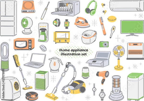 Obraz シンプルな家電のイラストセット　新生活・一人暮らし応援