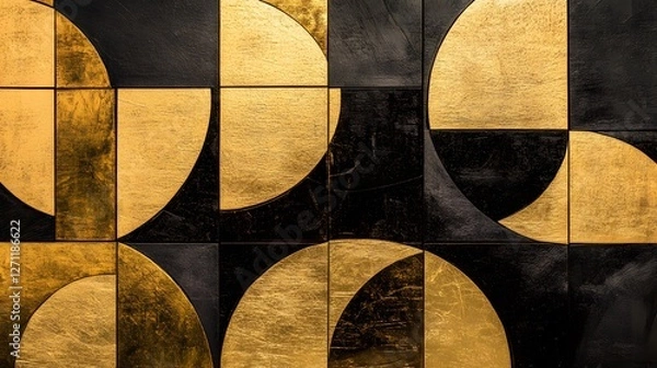 Fototapeta Elegant Geometric Patterns in Metallic Gold and Matte Black