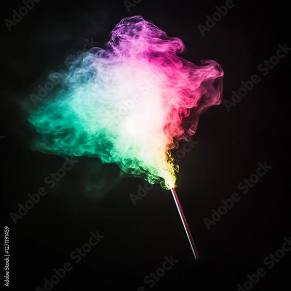 Fototapeta Colorful Smoke Wand Displaying Vibrant Hues Over a Dark Backdrop Creating a Mysterious Atmosphere