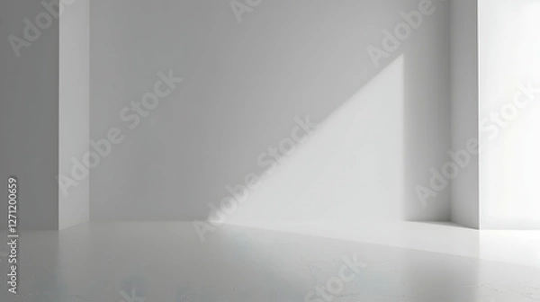 Fototapeta Minimalistic interior with soft light casting shadows on white walls and floor, creating a serene atmosphere
