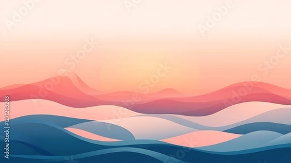 Fototapeta Abstract Sunset Landscape with Rolling Hills and Waves