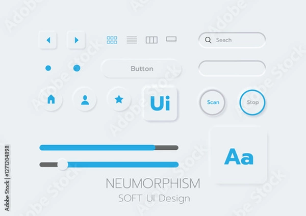 Obraz 3D Neumorphic Soft UI Design. 3D Bottons.
