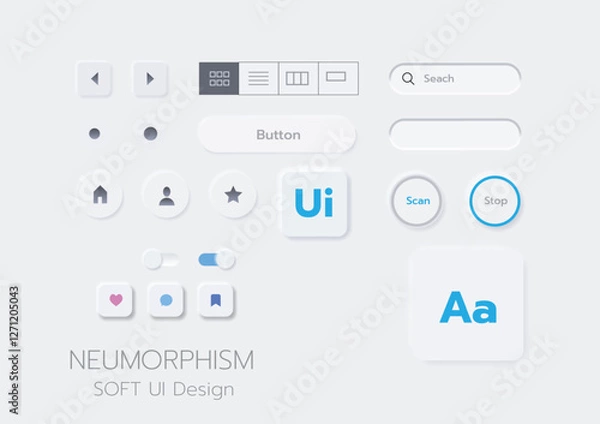 Obraz 3D Neumorphic Soft UI Design. 3D Bottons.