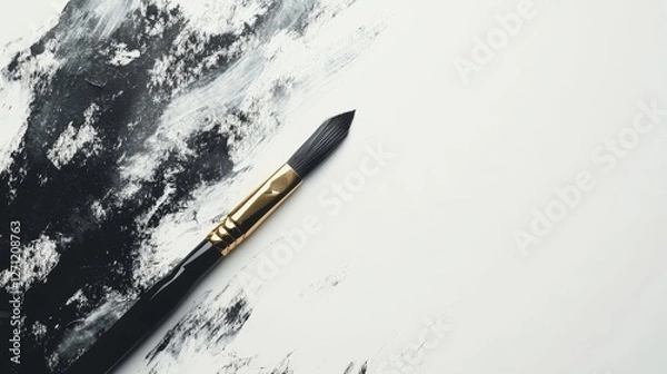 Fototapeta Artistic Brush on Monochrome Background Top View with Space for Design