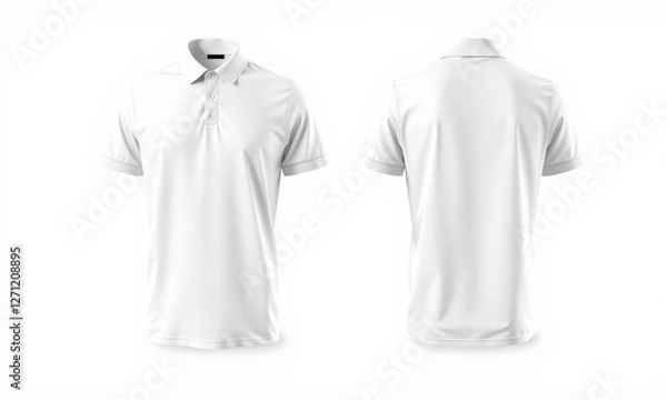 Fototapeta plain white polo shirt mockup showcasing front and back views, ideal for design presentations and branding. Perfect for casual wear or sports