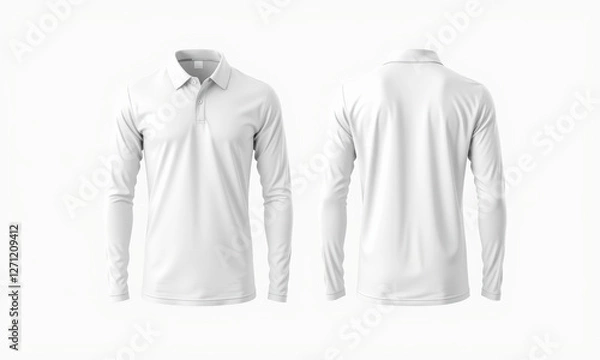 Fototapeta plain white long sleeve polo shirt mockup showcasing front and back views, perfect for branding and design presentations. Ideal for casual or professional wear