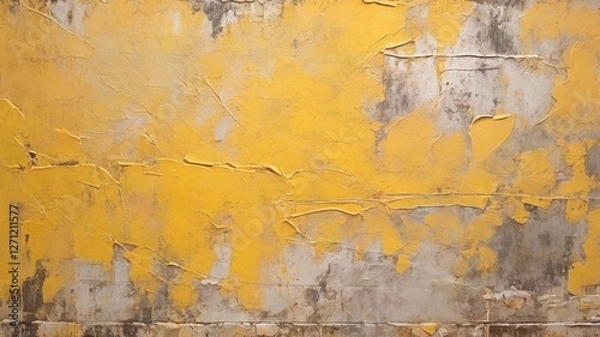 Fototapeta Abstract backdrop wallpaper, a yellow grunge texture with space for text or design. Painting of an old vintage painted metal wall on canvas.
