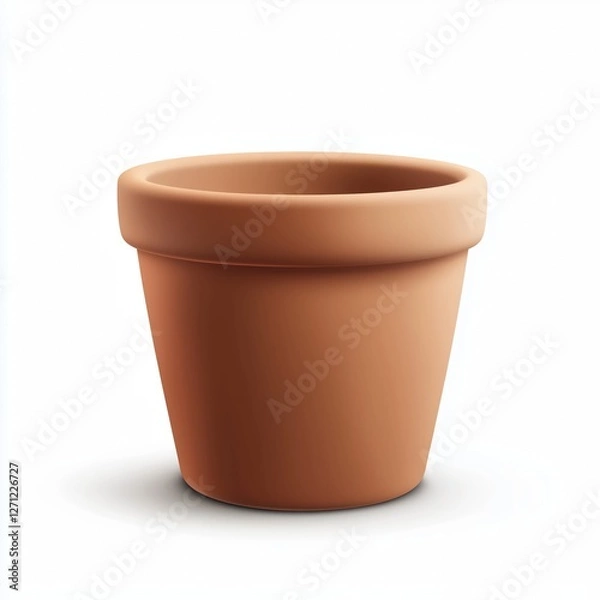 Fototapeta A realistic terracotta clay flower pot with a smooth surface, tapered shape, and rolled rim, isolated on a clean white background with perfect lighting.