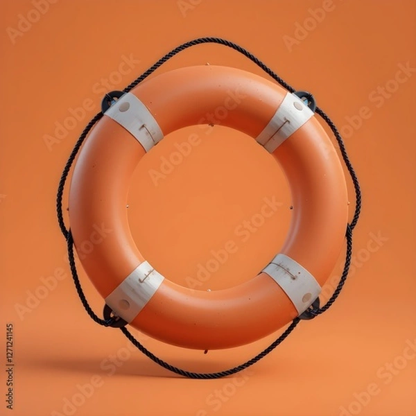 Fototapeta Realistic 3D Lifebuoy Ring with Orange and White Design – Safety, Rescue, and Emergency Lifesaver Concept for Maritime, Swimming, and Water Safety