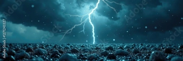 Fototapeta Hail hits the ground with loud claps in a dense thunderstorm clouds darkening the sky, hail, wet