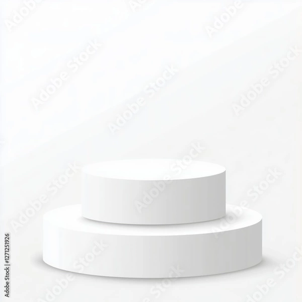 Fototapeta Two-tiered white matte podium with smooth, rounded edges, polished surfaces, subtle shading, and highlights, set against a clean white background for a professional, high-quality design.