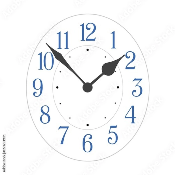Obraz Elegant black oval clock dial placed on white background