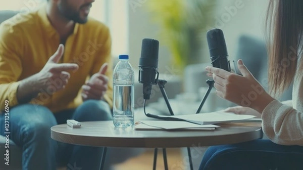 Fototapeta Podcast Recording Session with Two People