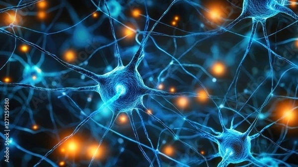 Fototapeta Microscopic View of Neural Network: Intricate Complexity of Neuron Connections