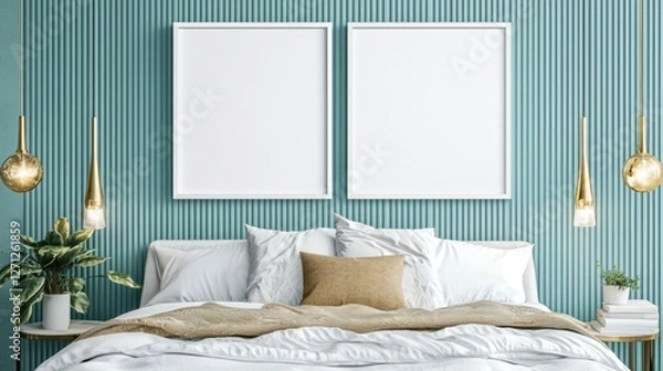 Obraz Elegant Teal Bedroom Interior Design with Mockup Frames