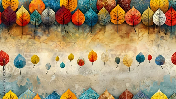 Fototapeta Colorful autumn leaves in a gradient background, showcasing nature's beauty.