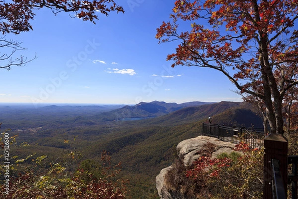 Fototapeta Caesars Head State Park in upstate South Carolina during the fall. Notice the telescope to view the counties of Greenville and Pickens and Table Rock Mountain.
