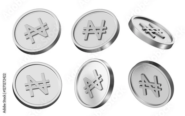 Obraz naira currency 3d illustration. set of coins in different view. 3d rendering of metallic coins for business and finance