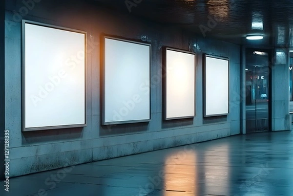 Fototapeta Vertical Mock-up of Multiple Billboards in a Dynamic Urban Setting