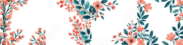 Obraz Beautiful vibrant red berry botanical floral with turquoise green leaves and branches creating a natural organic and aesthetic background or design