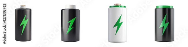 Fototapeta Batteries in Various Shapes and Colors Representing Renewable Energy and Eco Friendly Concepts  Illustrative icons and symbols for power charge electricity technology innovation