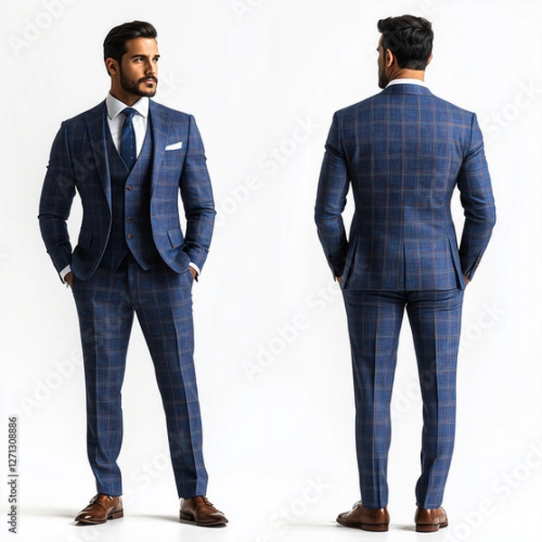 Fototapeta front and back view of young man in business suit isolated on white background